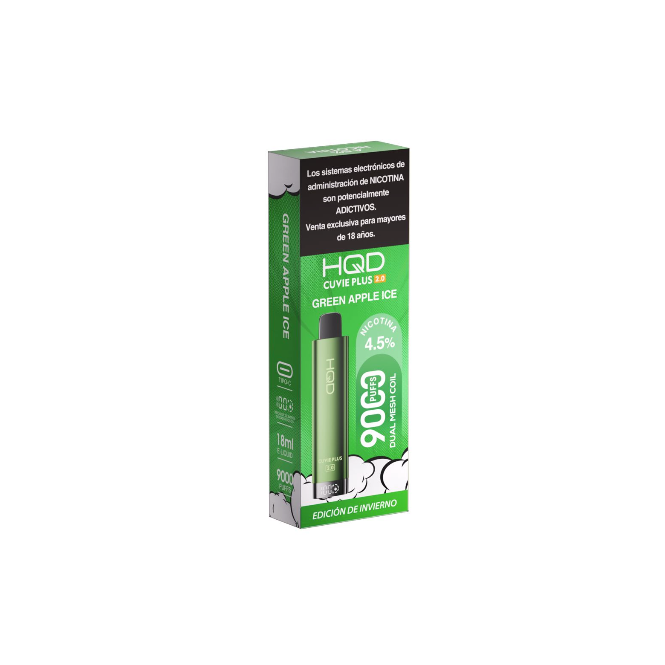 VAPER HQD CUVIE PLUS 2.0 9000 PUFFS GREEN APPLE ICE